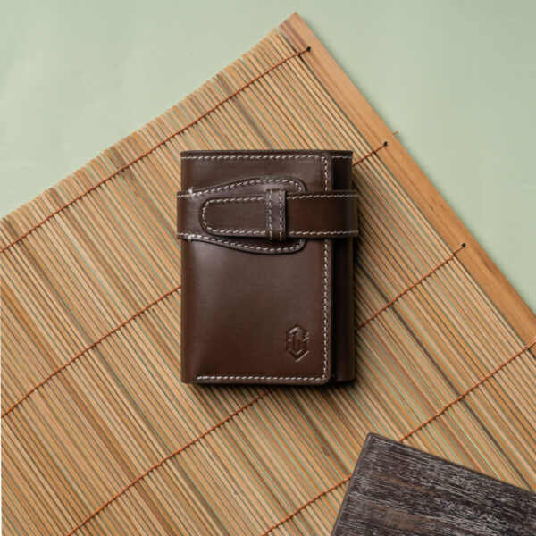 Goyal Leather Imperium Fold – Premium Trifold Wallet with Strap Lock Chocolate