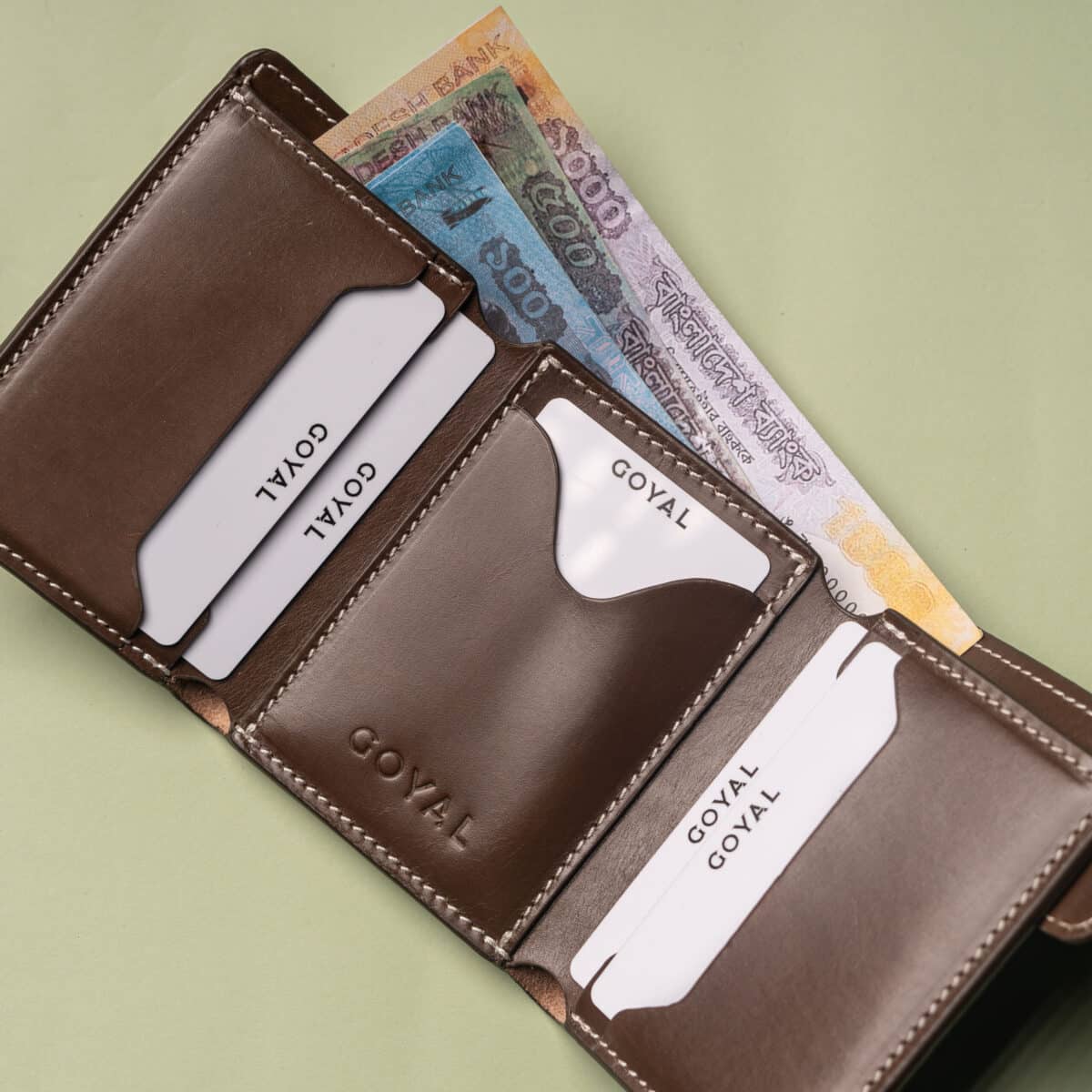 Goyal Leather Imperium Fold – Premium Trifold Wallet with Strap Lock Chocolate - Image 2