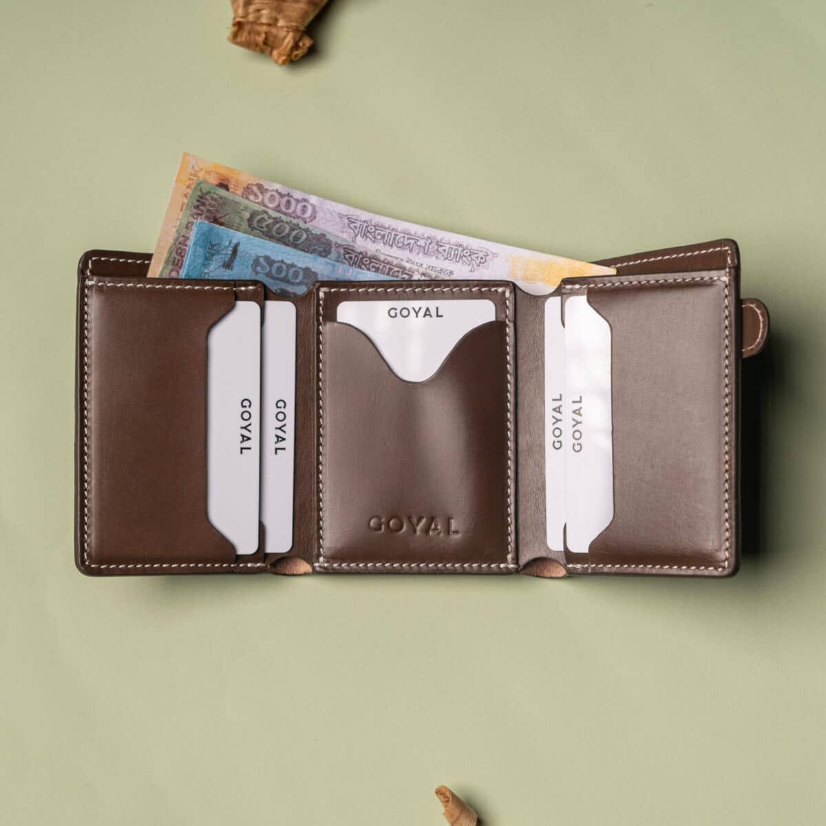 Goyal Leather Imperium Fold – Premium Trifold Wallet with Strap Lock Chocolate - Image 4