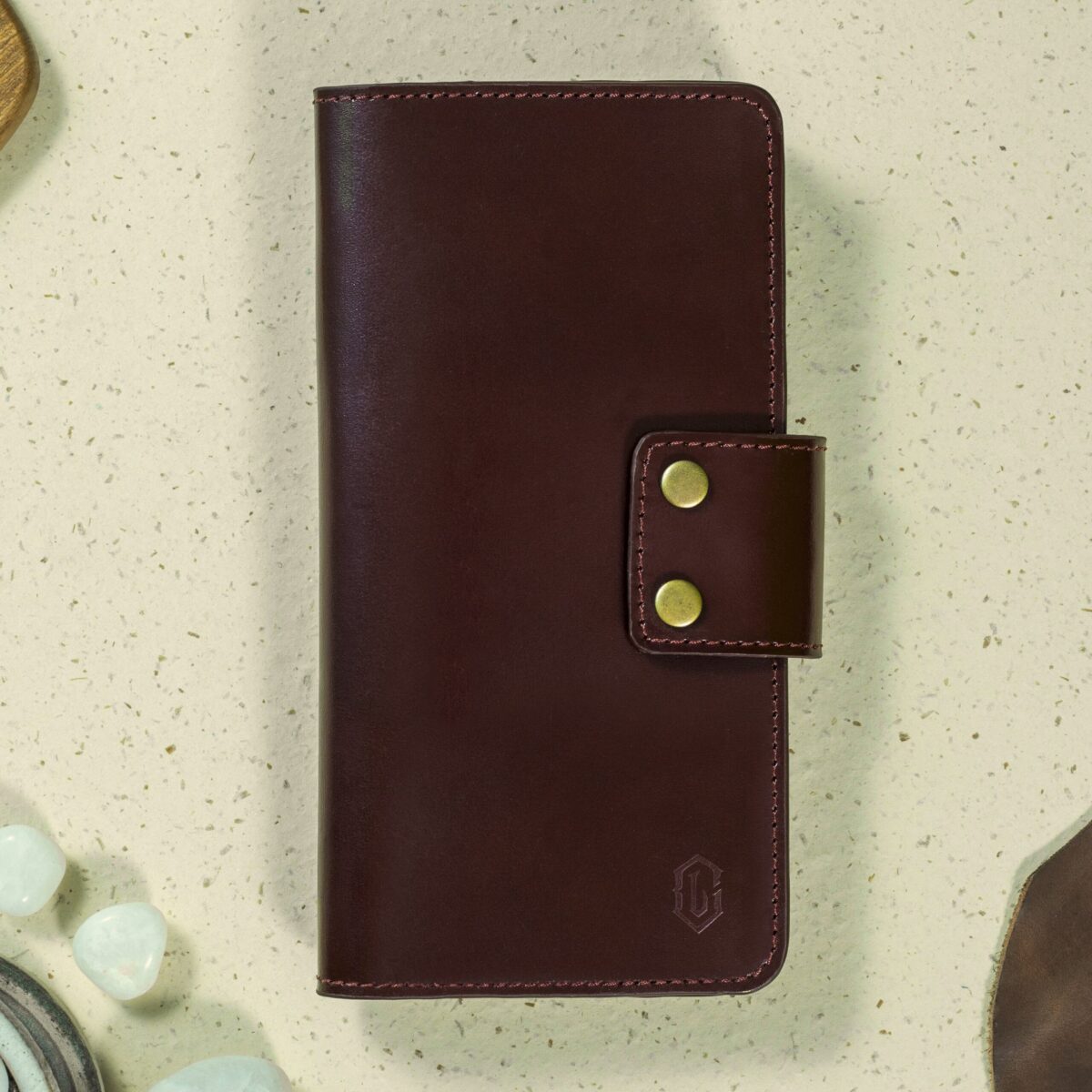 Goyal Leather Bifold DuoCrest Vertical Long Wallet Red Wine - Image 2