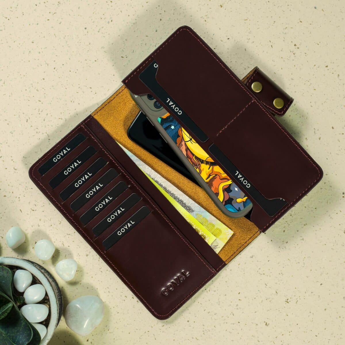 8U6A9703-scaled-1.jpg Goyal Leather Bifold DuoCrest Vertical Long Wallet Red Wine - Image 1