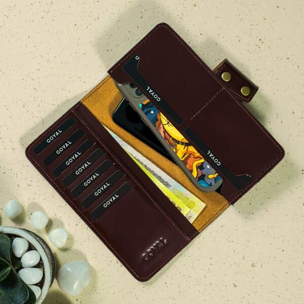 Goyal Leather Bifold DuoCrest Vertical Long Wallet Red Wine