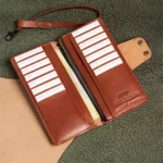 Timberwolf Rider – Bifold Vertical Long Wallet With Zip Camel - Image 4