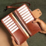 Timberwolf Rider – Bifold Vertical Long Wallet With Zip Camel - Image 2