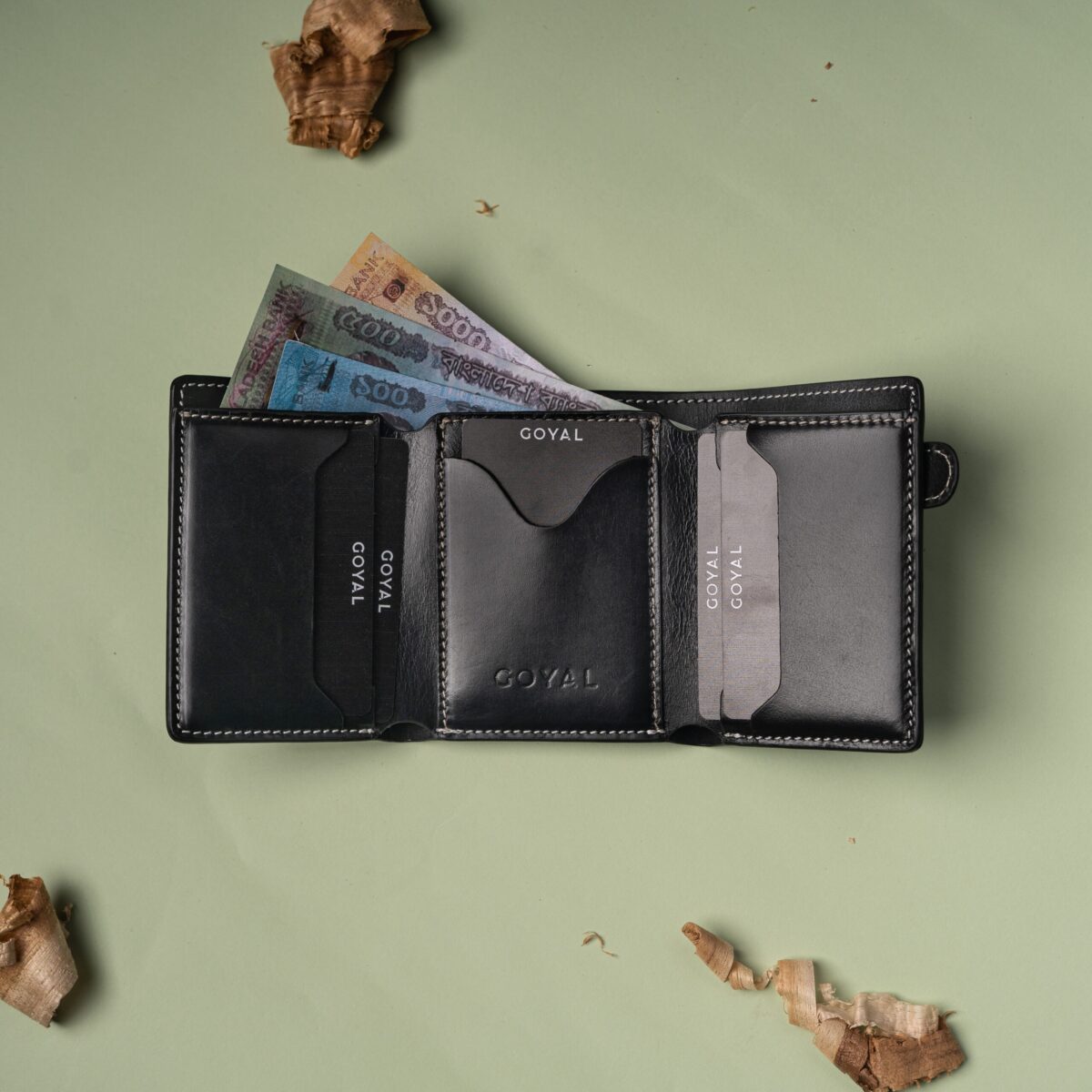 Goyal Leather Imperium Fold – Premium Trifold Wallet with Strap Lock Black - Image 4