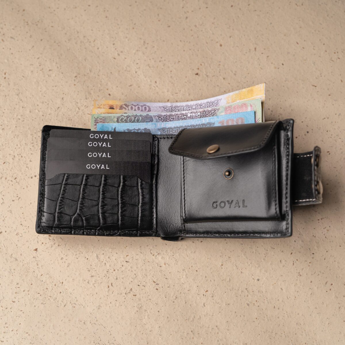 Swamp Alligator – Premium Leather Wallet with Snap Closure & Coin Pocket Black - Image 2