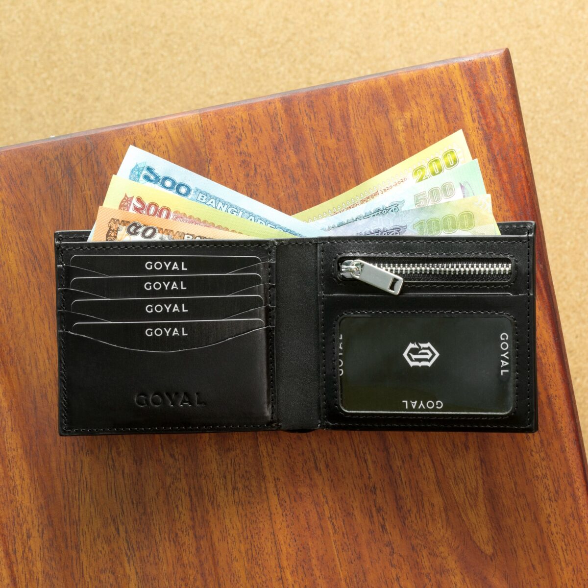 DualTone Modern – Leather Wallet with Zipper & ID Window Black - Image 2