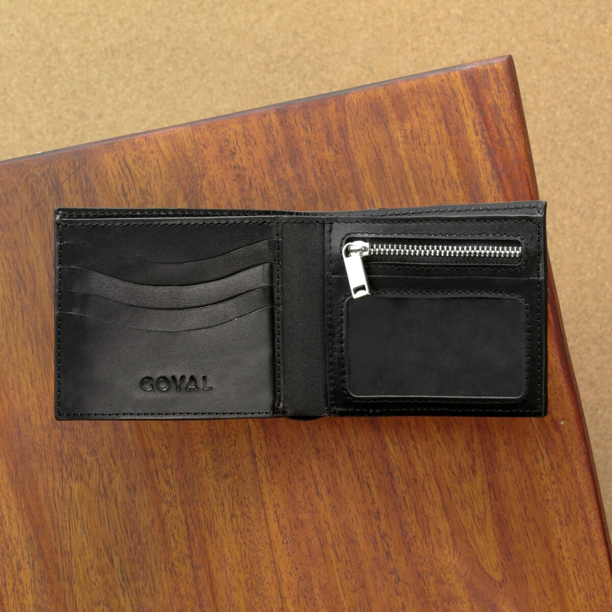 DualTone Modern – Leather Wallet with Zipper & ID Window Black - Image 5