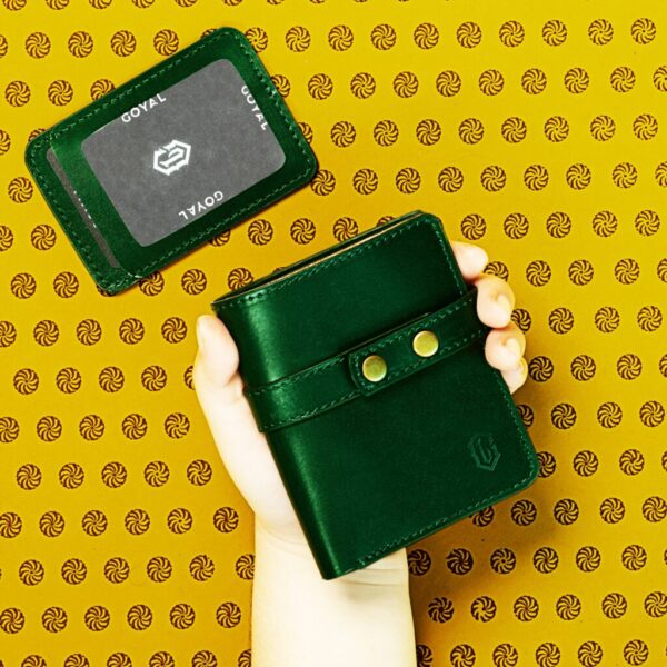 Contemporary Modern – Minimalist Leather Wallet with Snap Button (Card Holder Included) Green