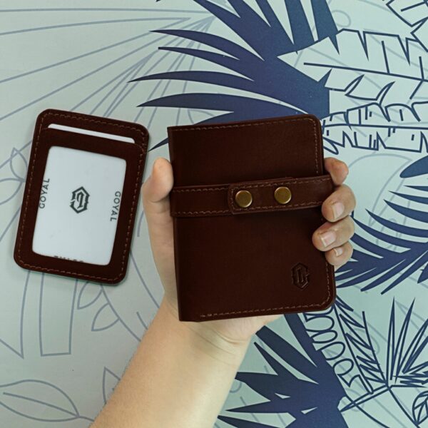 Contemporary Modern – Minimalist Leather Wallet with Snap Button (Card Holder Included) Chocolate