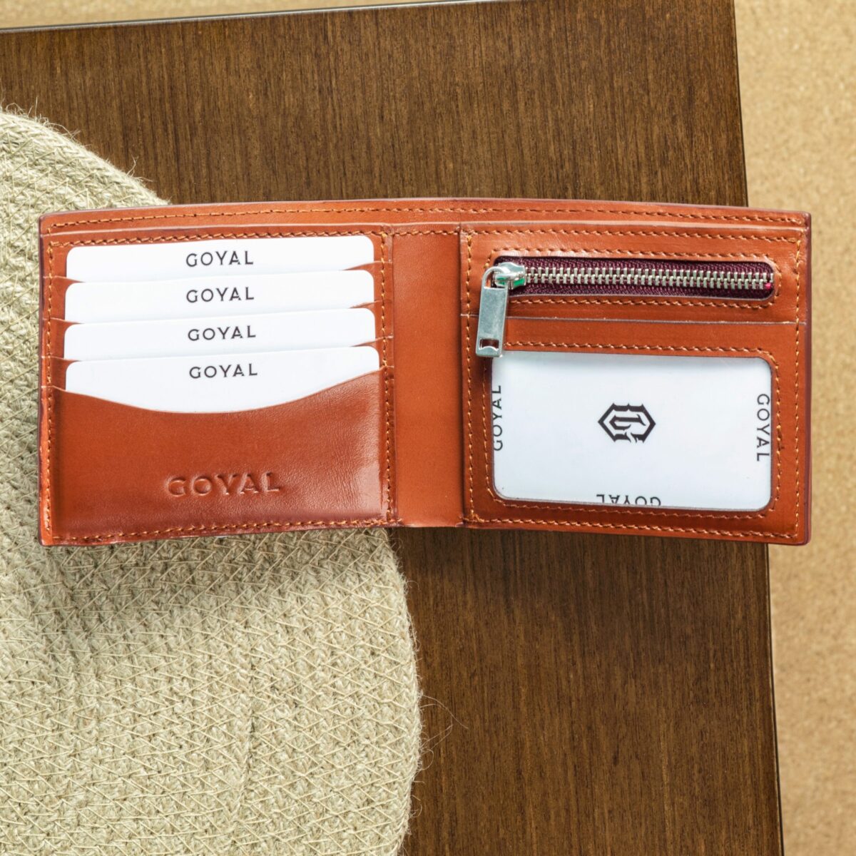 DualTone Modern – Leather Wallet with Zipper & ID Window Camel - Image 5