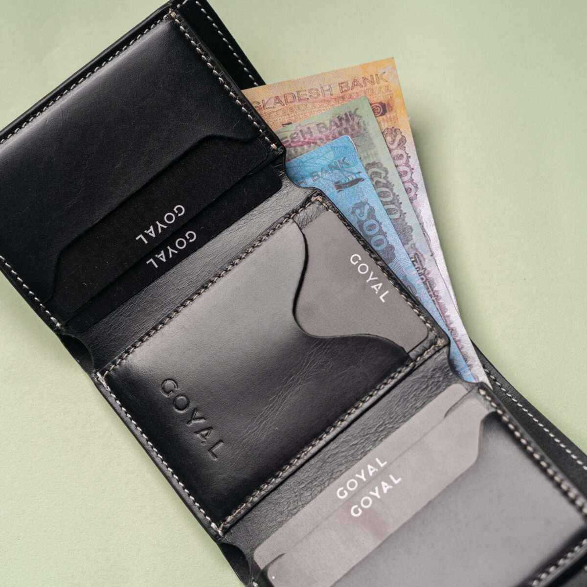 Goyal Leather Imperium Fold – Premium Trifold Wallet with Strap Lock Black - Image 2