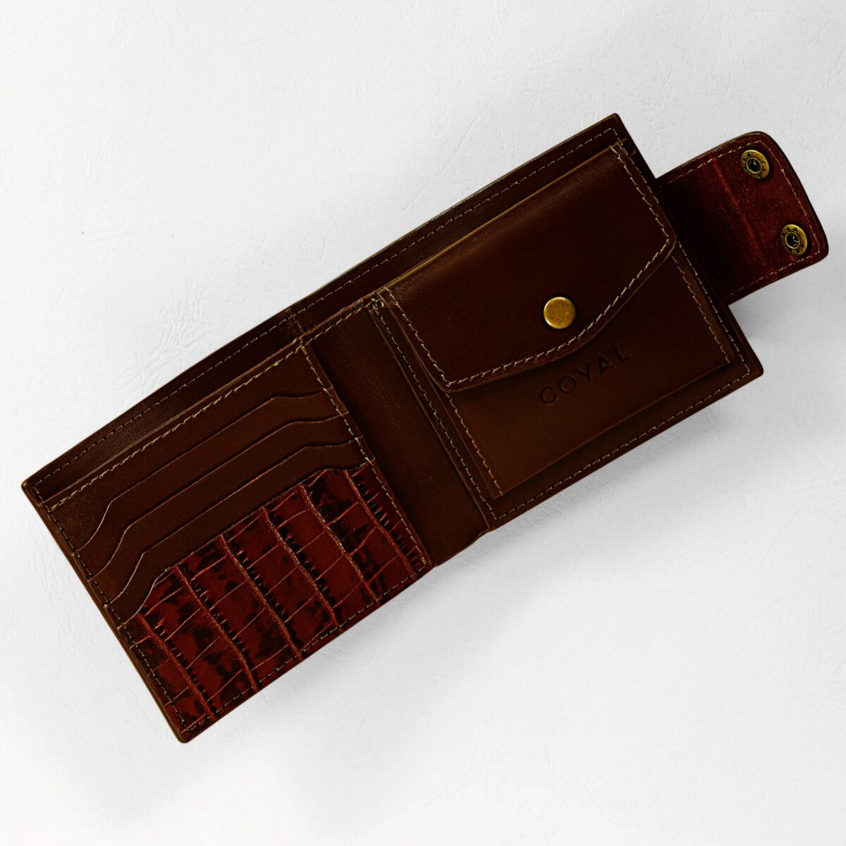 Swamp Alligator – Premium Leather Wallet with Snap Closure & Coin Pocket Dark Brown - Image 3
