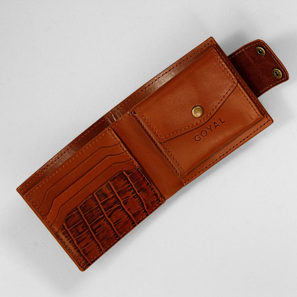 Swamp Alligator – Premium Leather Wallet with Snap Closure & Coin Pocket Tan Brown - Image 3